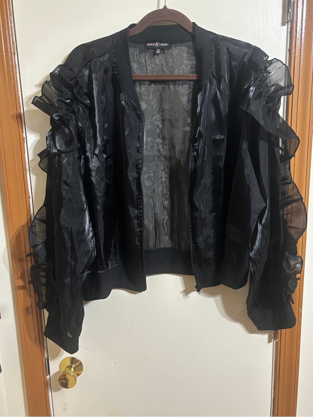 Almost Famous Black Sheer Ruffle-Sleeve Cardigan